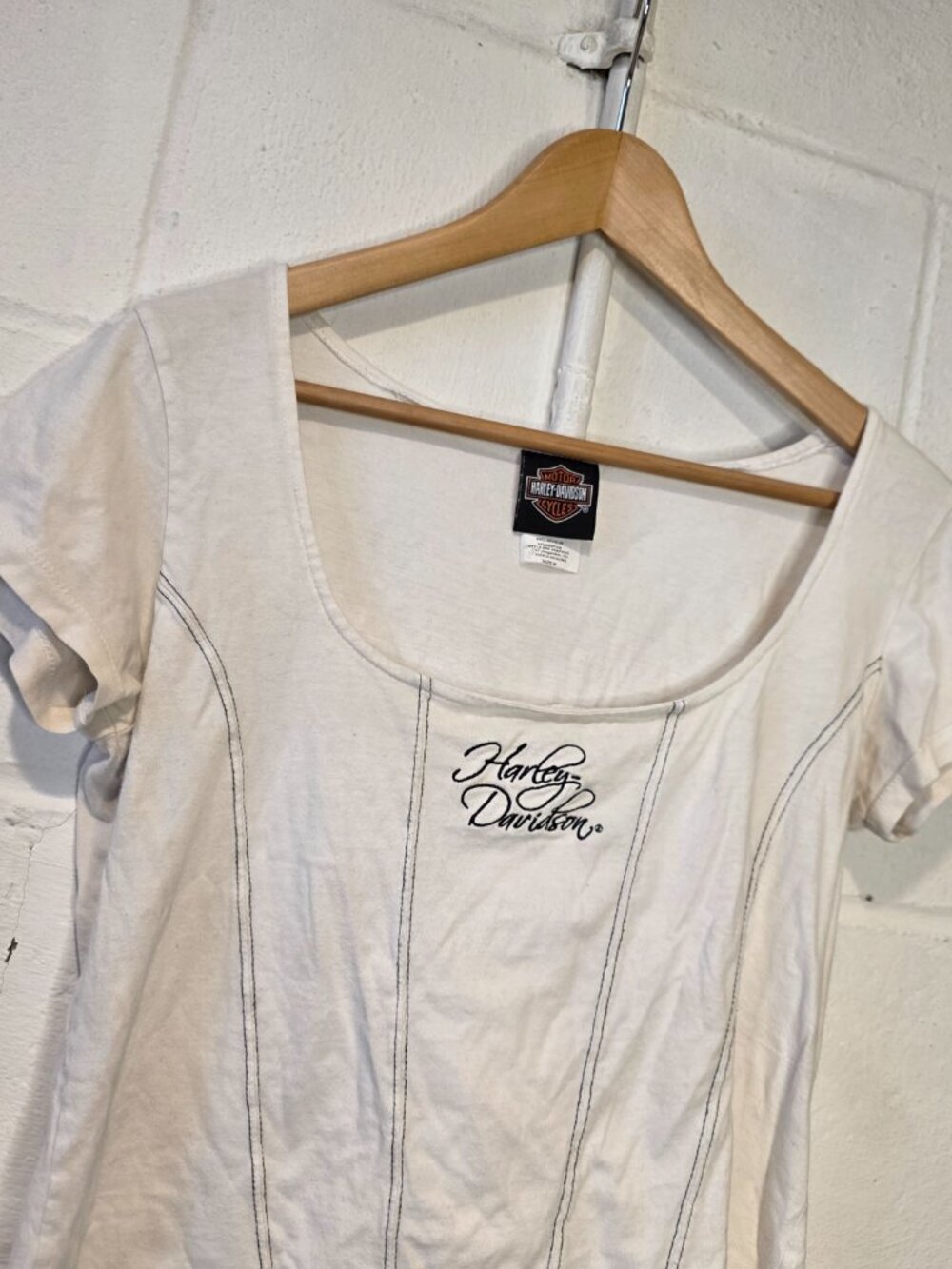 y2k Bikercore Western Alt Indie White, Black Harley Davidson Ribbed Ladies Tee